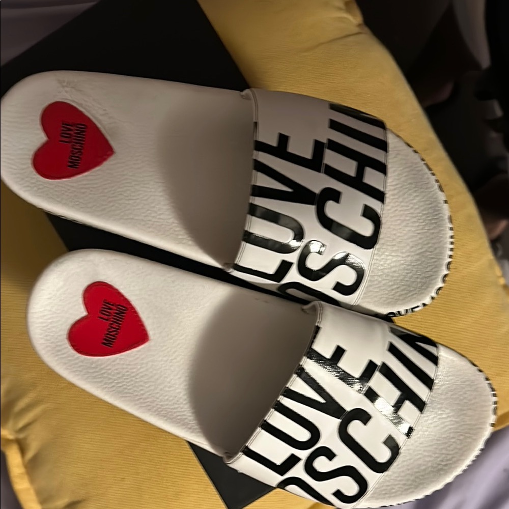 Love Moschino White Slide Sandals